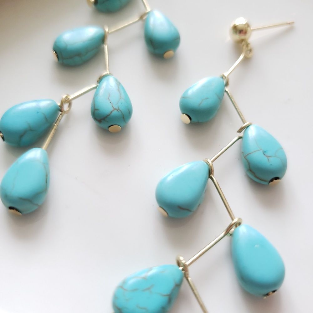 New! FP Chandelier Natural Stone Dangle Earrings - Picture 7 of 10